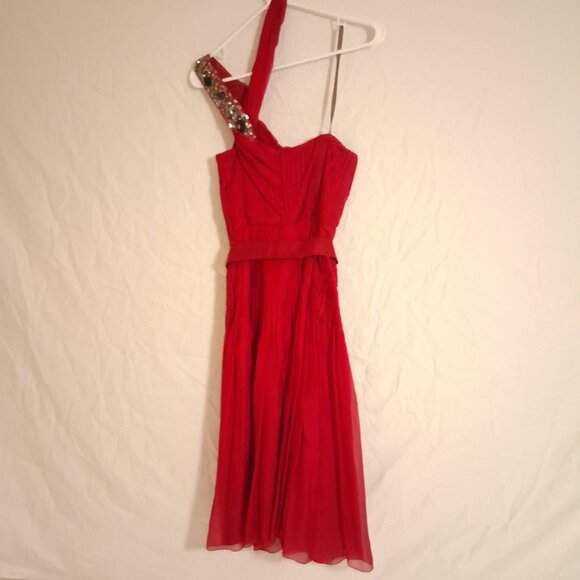 Embellished one shoulder Andy The Anh all Silk Size 0 Red Dress - Picture 5 of 9